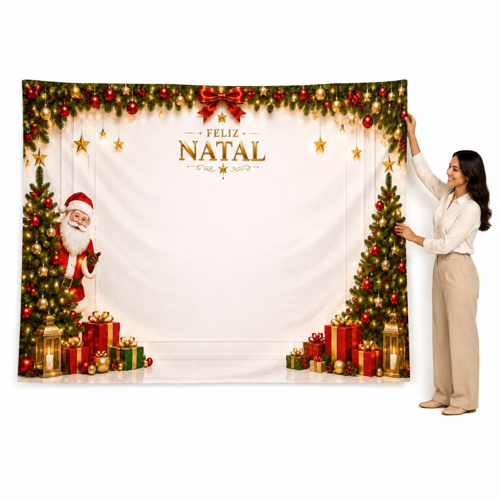 Painel de Natal Decorativo Feliz Natal Papai Noel para Festa e Fotos