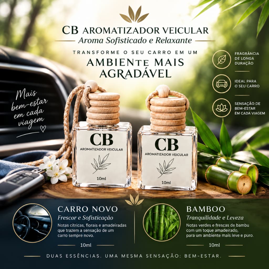Aromatizador de Carro 10ml  Cheirinho para Carro  Carro Novo e Bamboo