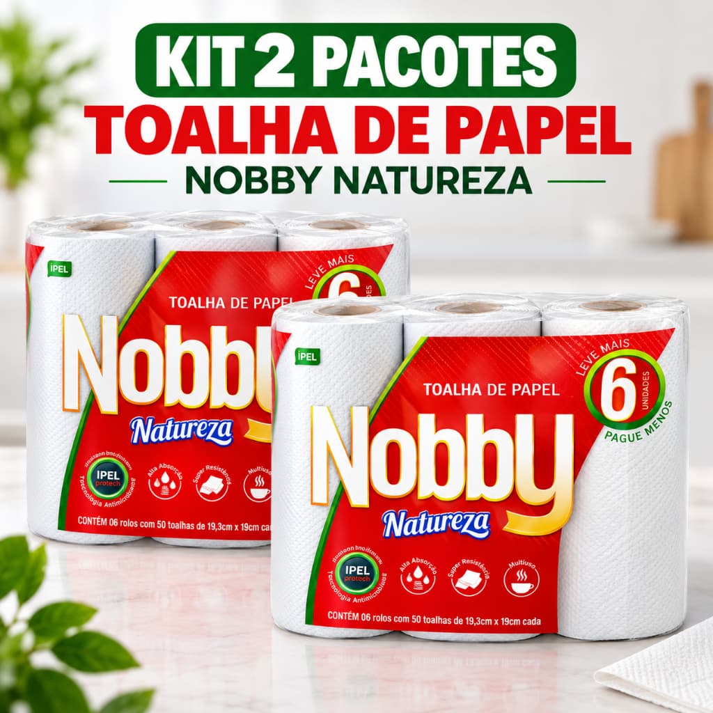 2 Pacotes Papel Toalha Cozinha Natureza Folha Dupla C/ 6 Rolos cada - Total 12 Rolos