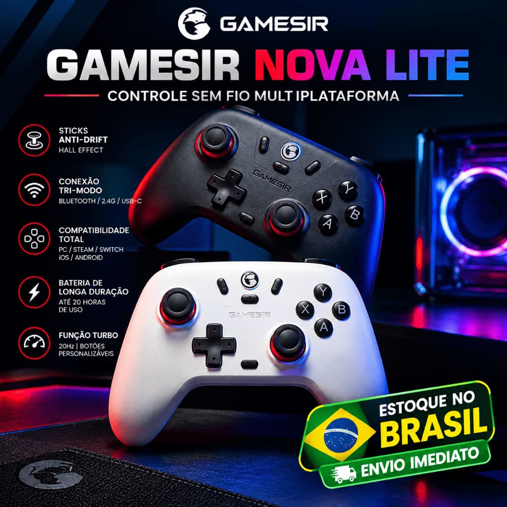Controle GameSir T4 Nova Lite -  Sem Fio - PC, Switch,  Android,  iOS, Steam com Hall Effect