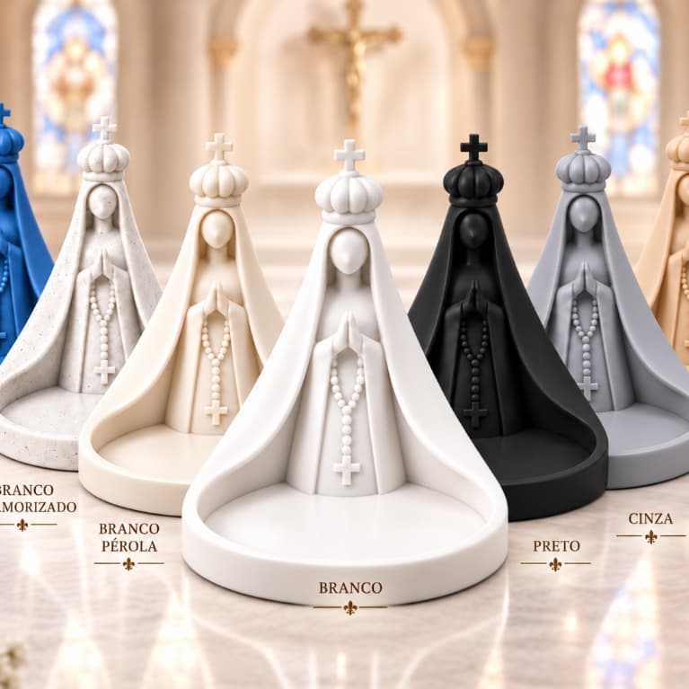 Porta Terço Nossa Senhora Aparecida 3D com Bandeja, Decoração Católica para Altar, Quarto, Presente e Cantinho de Oração