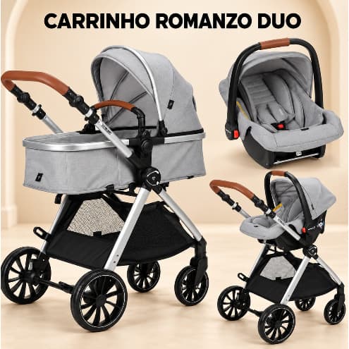 Travel System Romanzo Duo Infanti Carrinho Moisés + Bebê Conforto Zion Reversível