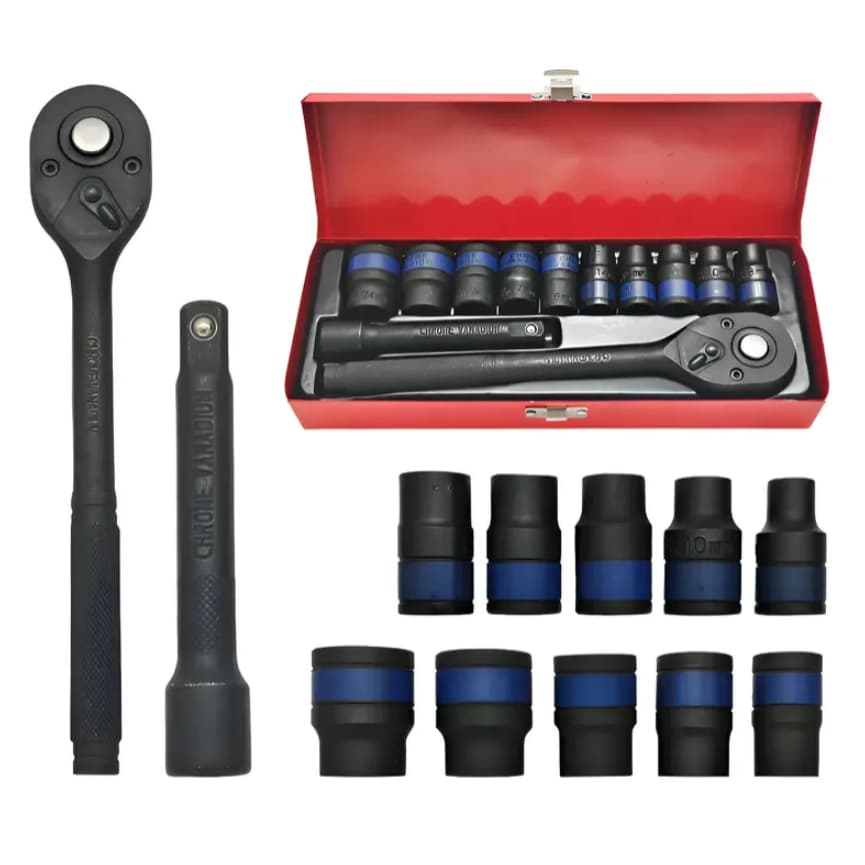 Kit Completo Chaves Soquete Impacto 1/2 12 Pçs Com Estojo