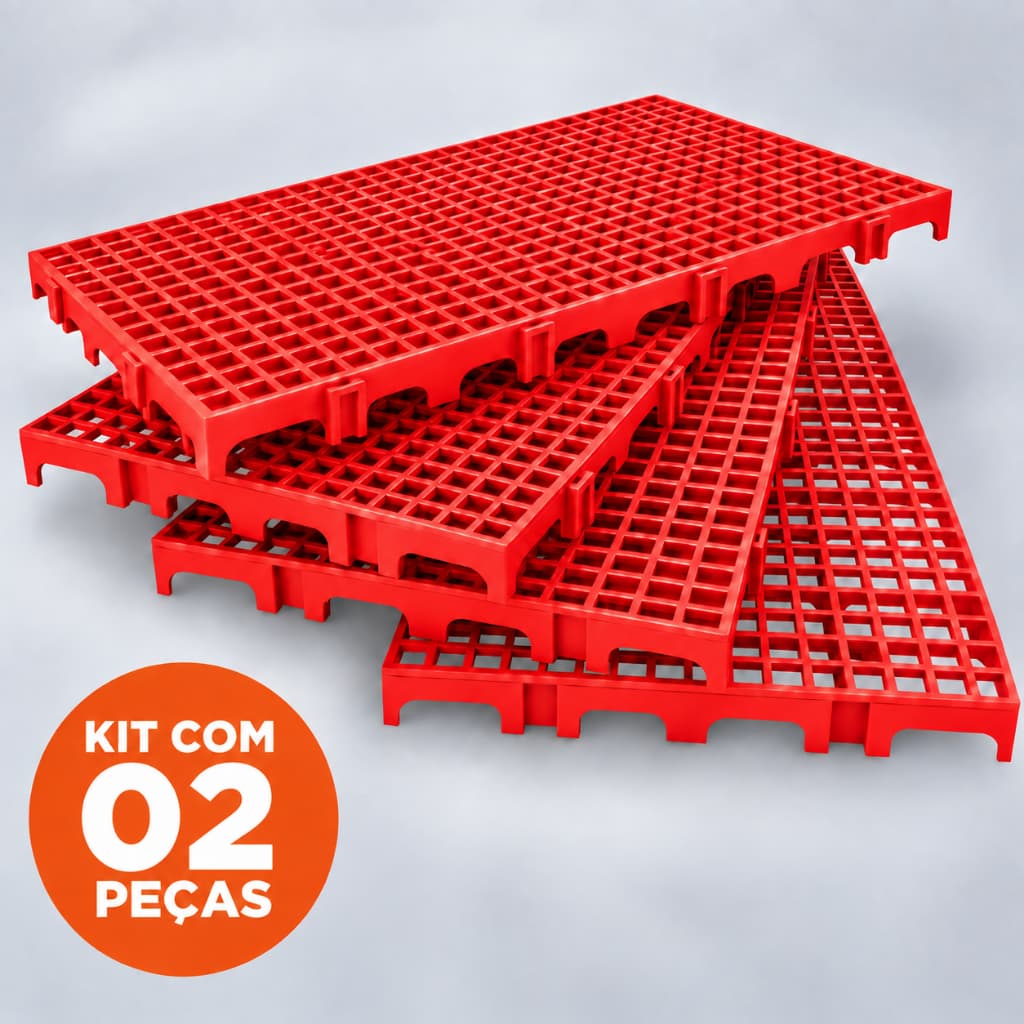 Kit Palete 12 - 8 - 2 Pçs Estrado Piso Plástico Modular Montável Vermelho Resistente Deck 2,5x25x50