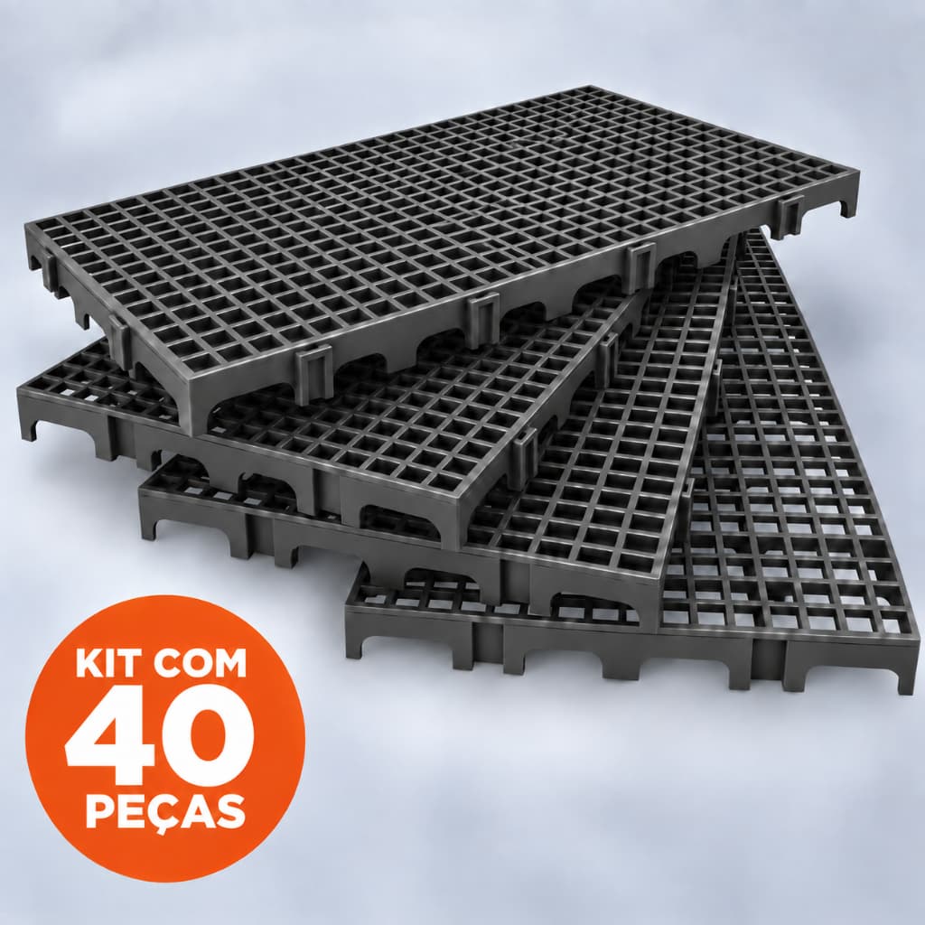 Kit 40 Peças Preto Vermelho Azul Branco Cinza Palete Estrado Piso Plástico Modular Deck Camara Fria