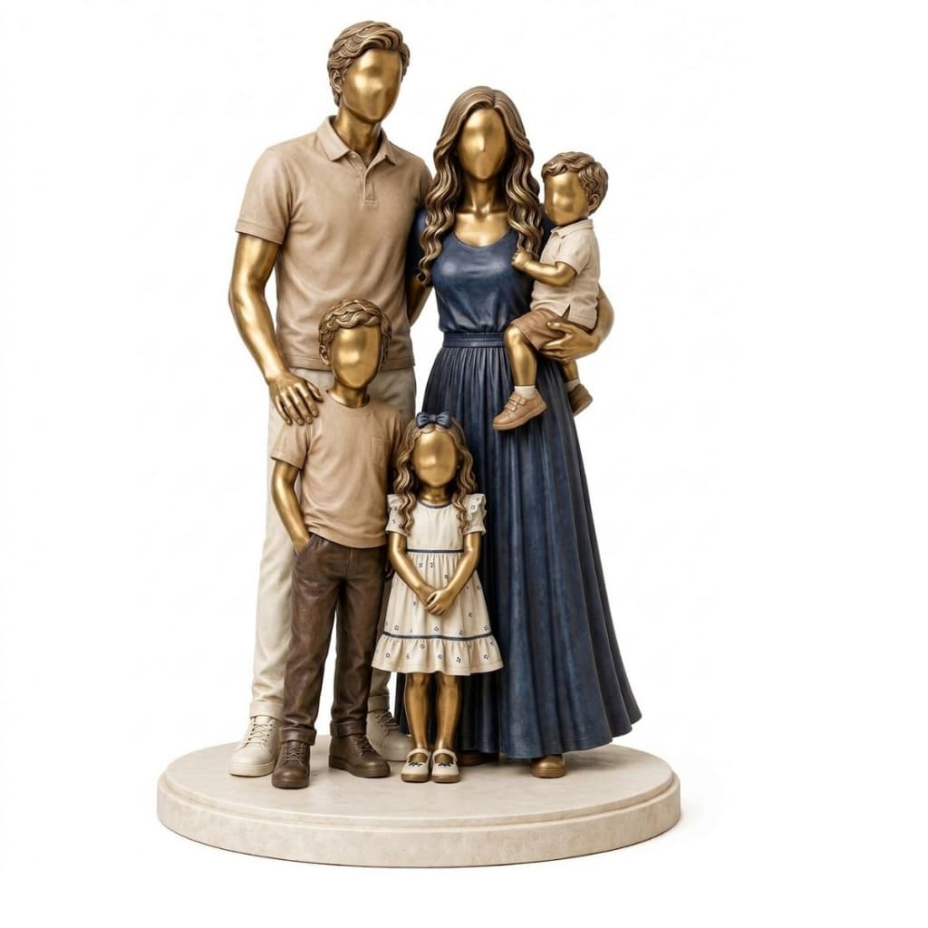 Escultura Familia c/ 2 meninos 1 menina Estatueta Decorativa Nevilis