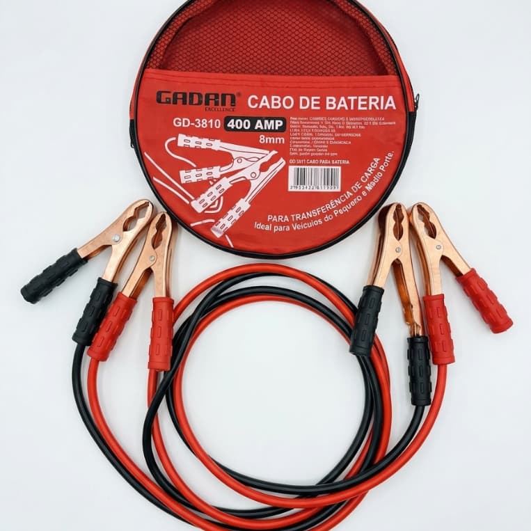 Cabo Chupeta- Carga Bateria - Transmissão - Gadan - 400amperes - 2.25metros - com bolsa organizadora