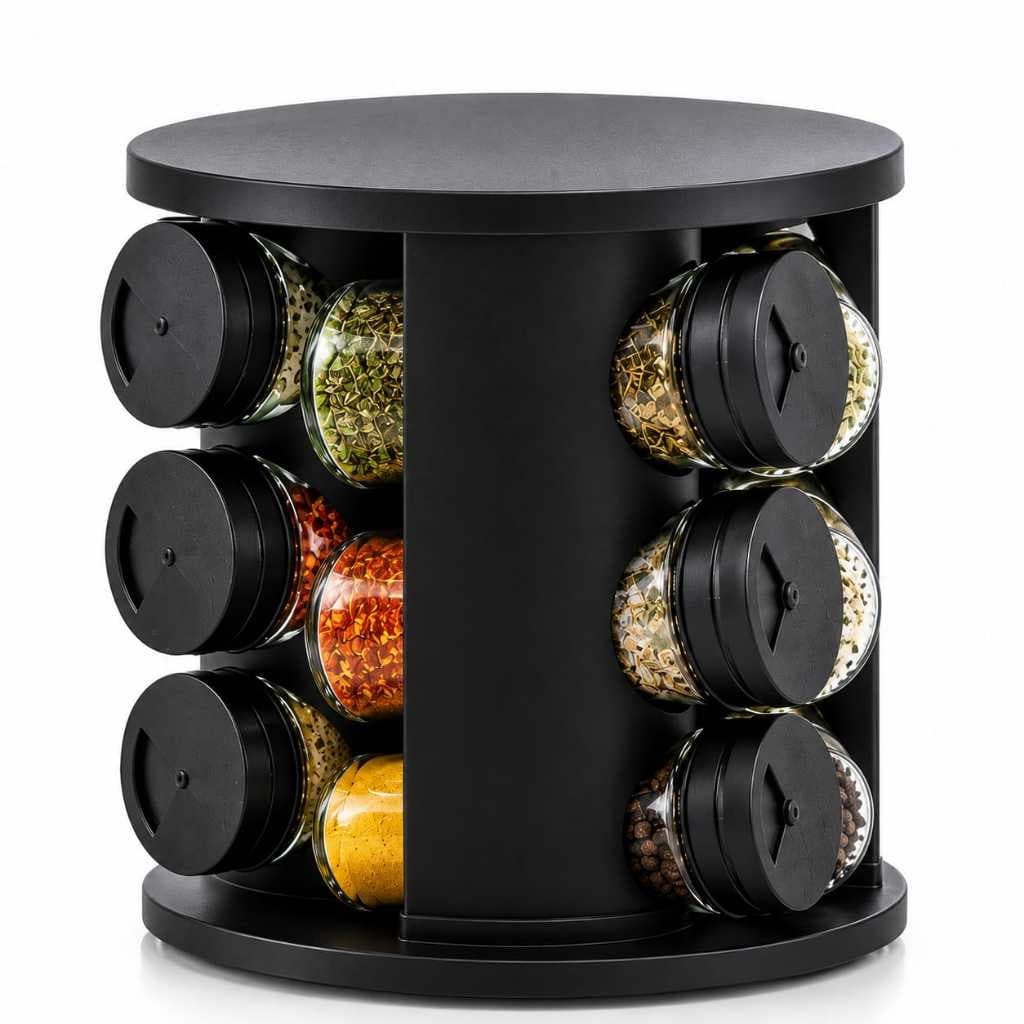 Porta Temperos Giratório 360° com 6 Potes de Vidro Organizador de Temperos Cozinha Preto
