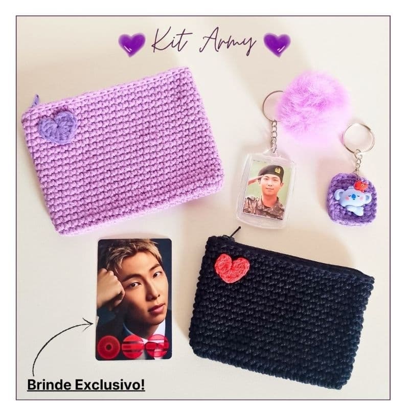 Kit Army/BTS e BT21 - Mini Nécessaire + 1 Chaveiro BTS + 1 Chaveiro BT21 - GANHE PHOTOCARD + MINI NÉCESSAIRE