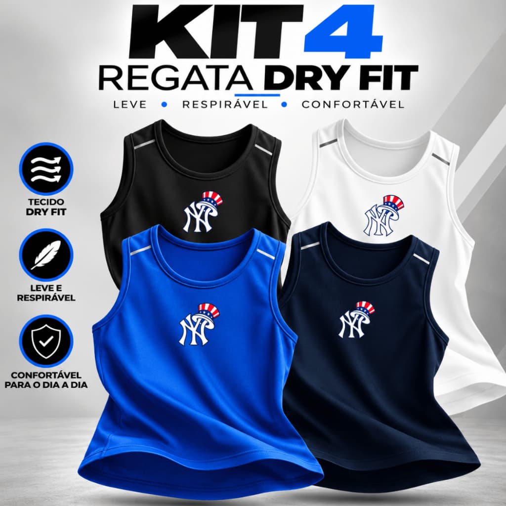 Kit 4 Regatas Dry Fit Masculina Academia Regata Fitness Musculação Corrida Secagem Rápida Antiodor
