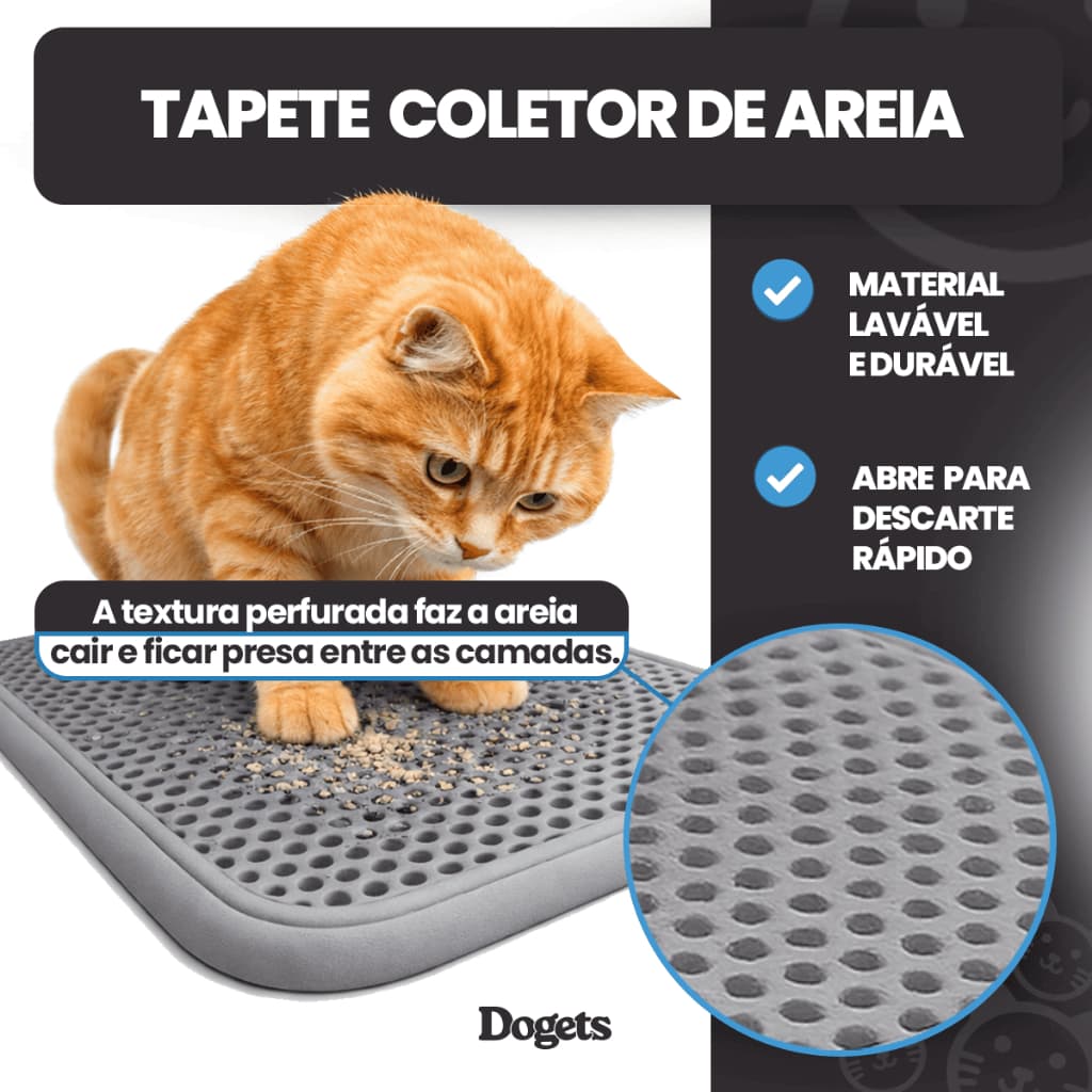 Tapete Higiênico Coletor de Areia Para Gatos Anti Sujeira Pet Cinza DogetsTapete Higiênico Coletor de Areia Para Gatos A