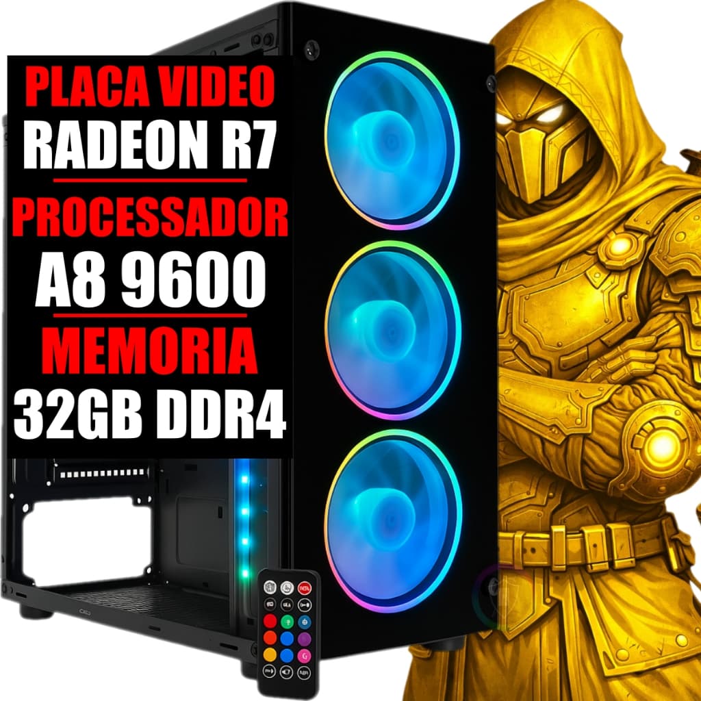 PC GAMER RYZEN A8 9600 3.4GHZ, PLACA VIDEO 2GB, 32GB DDR4, SSD 480GB