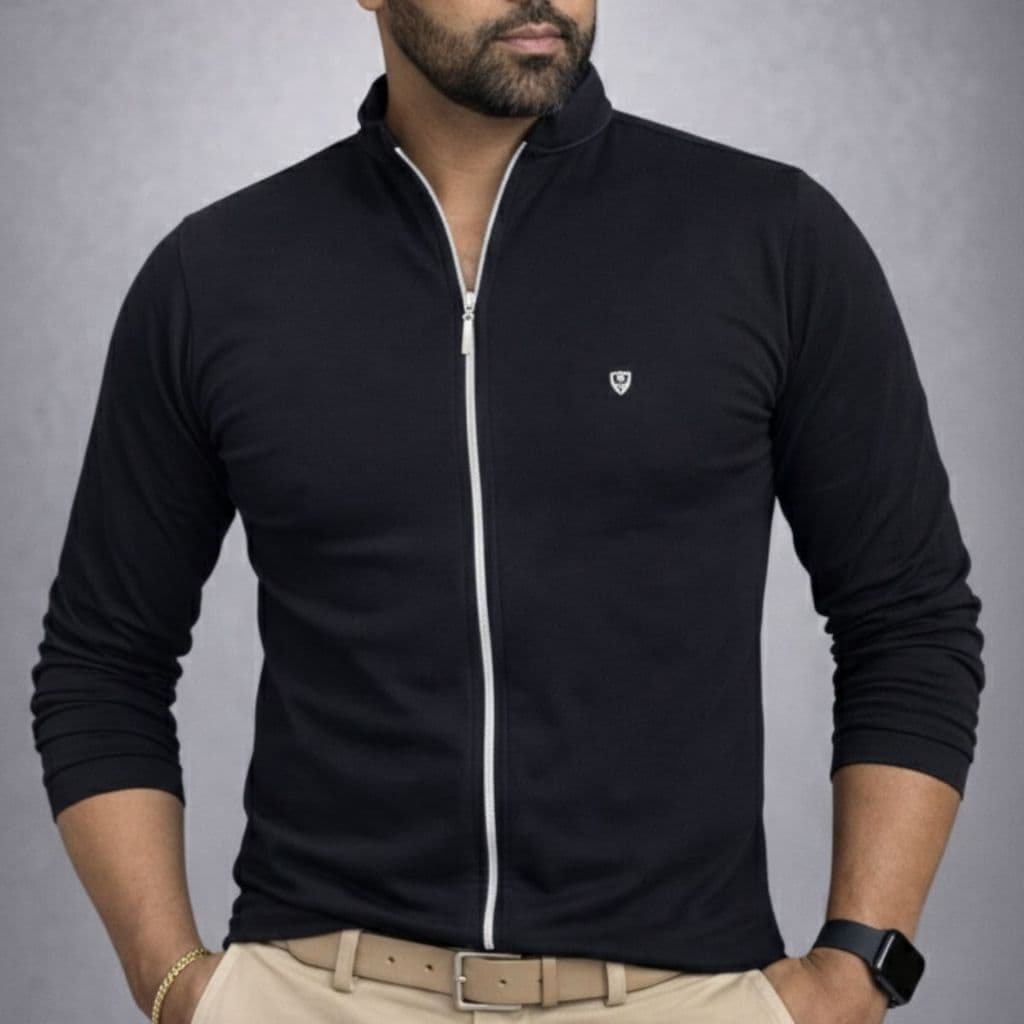 Camisa Masculina Social Slim Zíper Manga Longa Comprida Malha 100% Algodão Camiseta Premium Blusa Elegante Casual Urbano