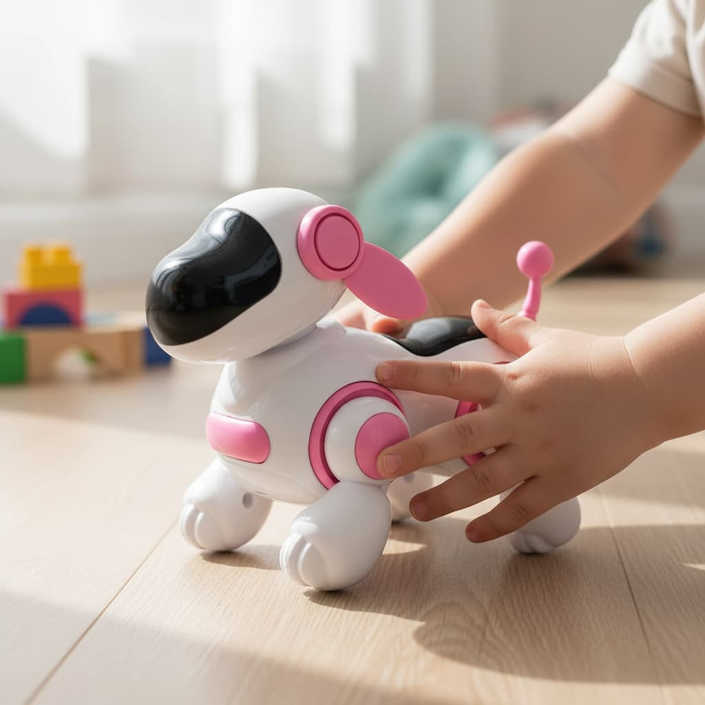 Cachorro Filhote Robô Com Face Digital Dança Som E Luz Brinquedo Sensorial Infantil Presente Moderno