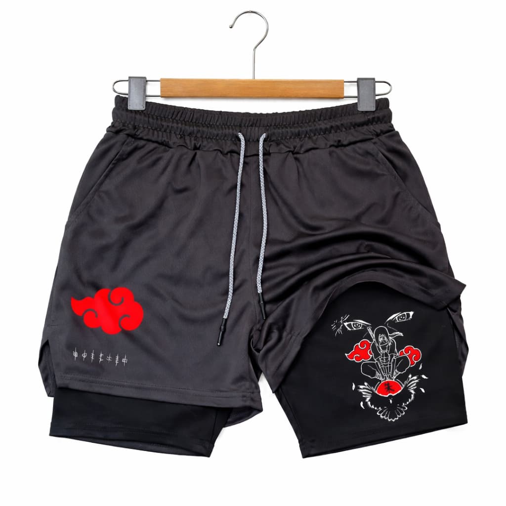 Short Duplo Masculino Anime Akatsuki Streetwear Compressão Academia Corrida Treino Premium