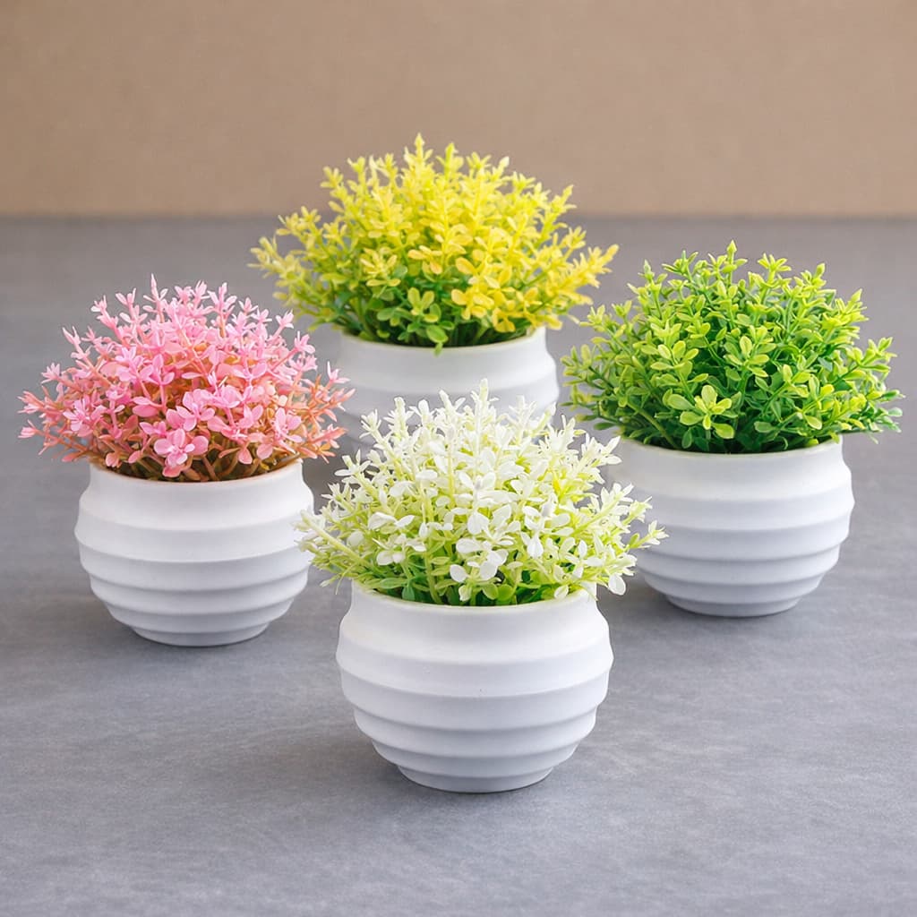 Kit Vasinhos Branco de Planta Artificial Flores Decorativos Decoração Rack Sala Cachepot