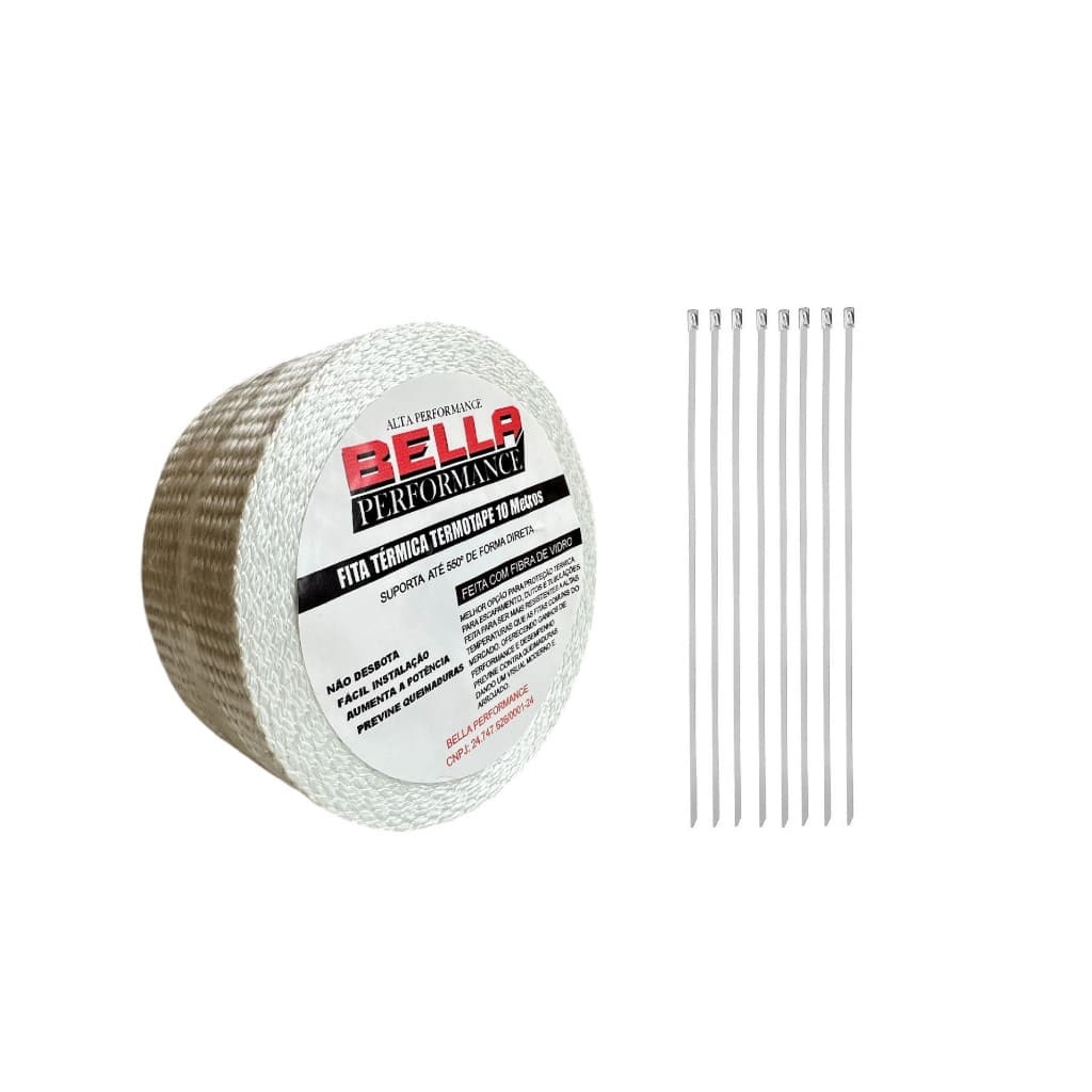 Fita Manta Termica Termotape Branca 10 metros Para Escapamento carro e moto + 8 Abraçadeiras