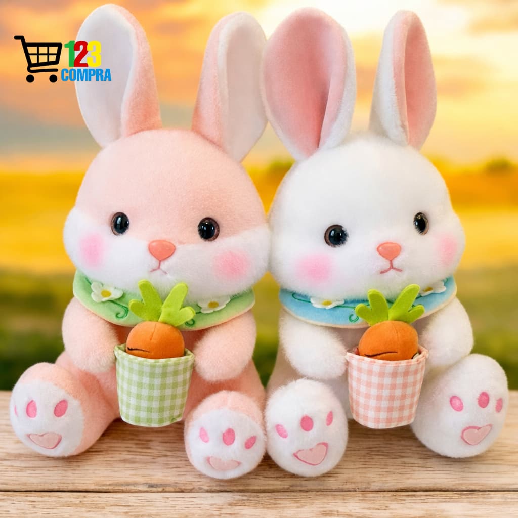 Coelho de Páscoa Pelúcia 30cm com Cenourinha – Super Fofo Decorativo Infantil