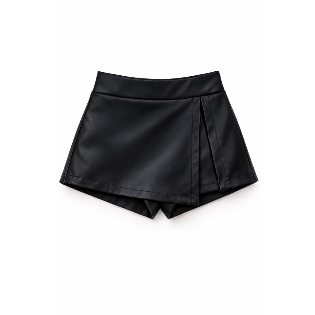 Short Saia Blogueirinha Infantil 🖤 | Couro Sintético | Tamanhos 4 ao 14 | Estilo Fashion e Confortável 👧✨