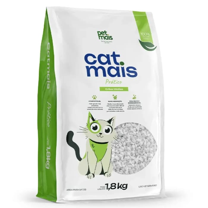 Areia Sanitária Granulado para Gatos Cat Mais Prático 1,8kg Kit 3un
