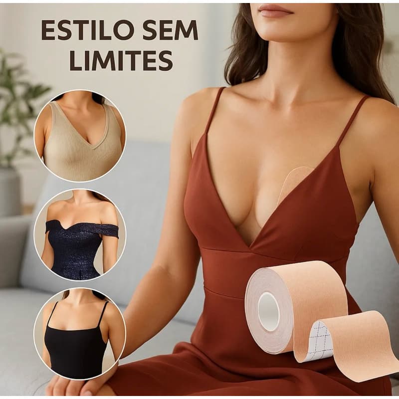 Sutiã Adesivo Levanta Seios Fita Invisível 5m | Sustentação Push Up Decote Profundo Nude