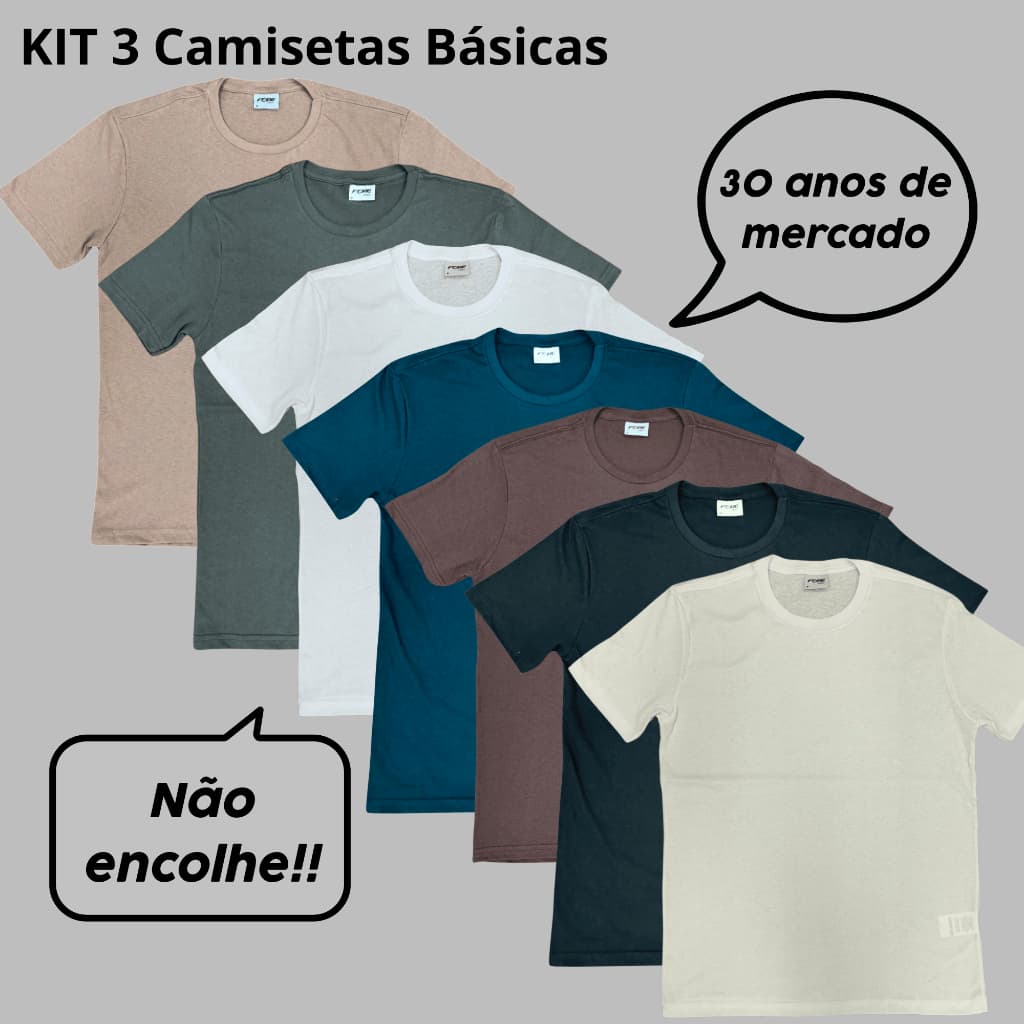Kit Camisetas Masculina 100% Algodão Conforto E Qualidade 505290-K3