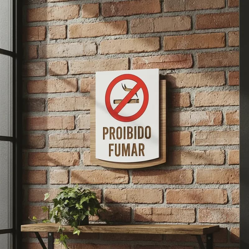 Placa de Sinalização Proibido Fumar MDF Alto Relevo 15x13cm Para Porta