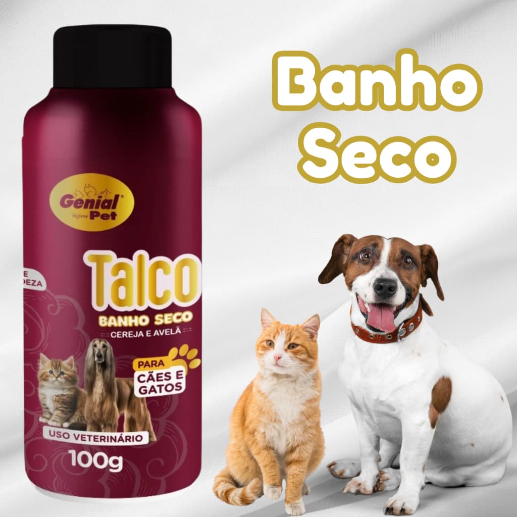 Talco Banho Seco Cães e Gatos Genial Pet Cereja e Avelã - 100g