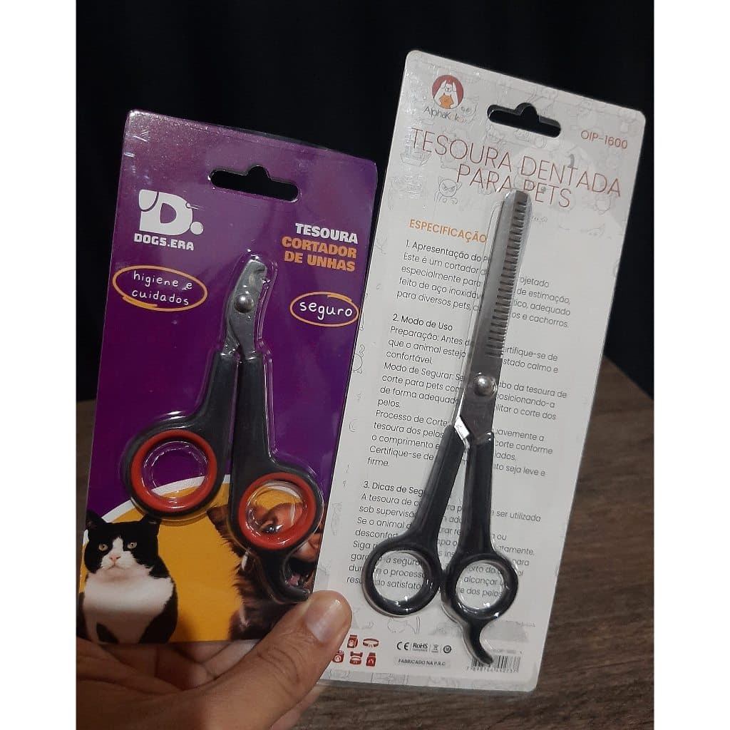 Kit Tesoura Dentada para Pets + Tesoura Cortador de Unhas Para Pets - Cuidado animal