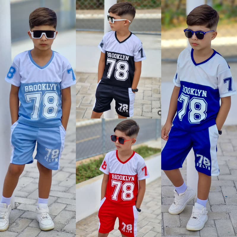 Conjunto Infantil masculino Camisa E Short Dry Fit Estiloso kit Duas Peças Ideal Para O Verão