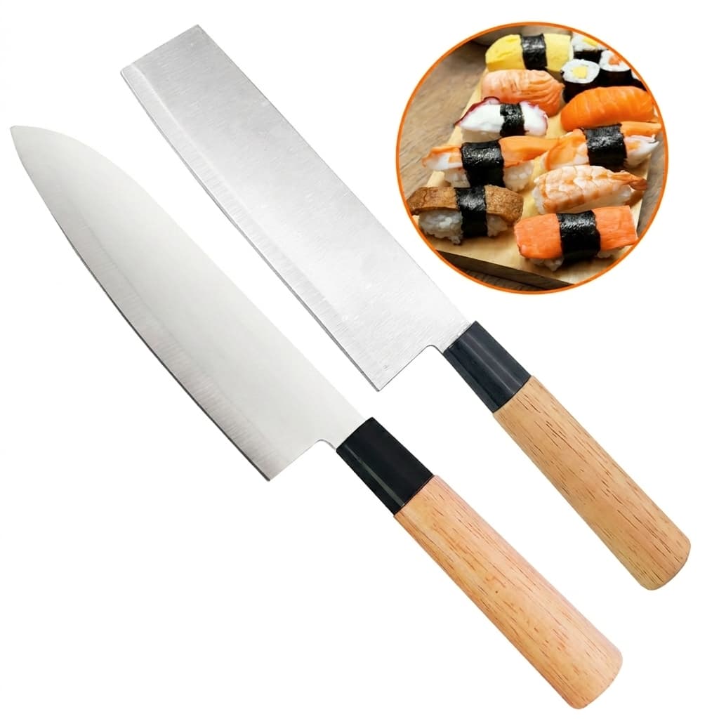 Kit Facas Japonesas Santoku Cutelo Nakiri 7” Inox Para Corte de Peixe Legumes Carne