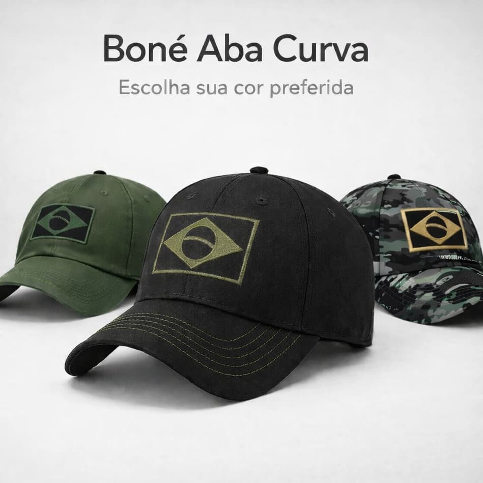 Boné Camuflagem Brasil Bandeira Exército Militar Masculino Patriota Preto Bege Azul Marinho Camuflado Aba Curva Trucker