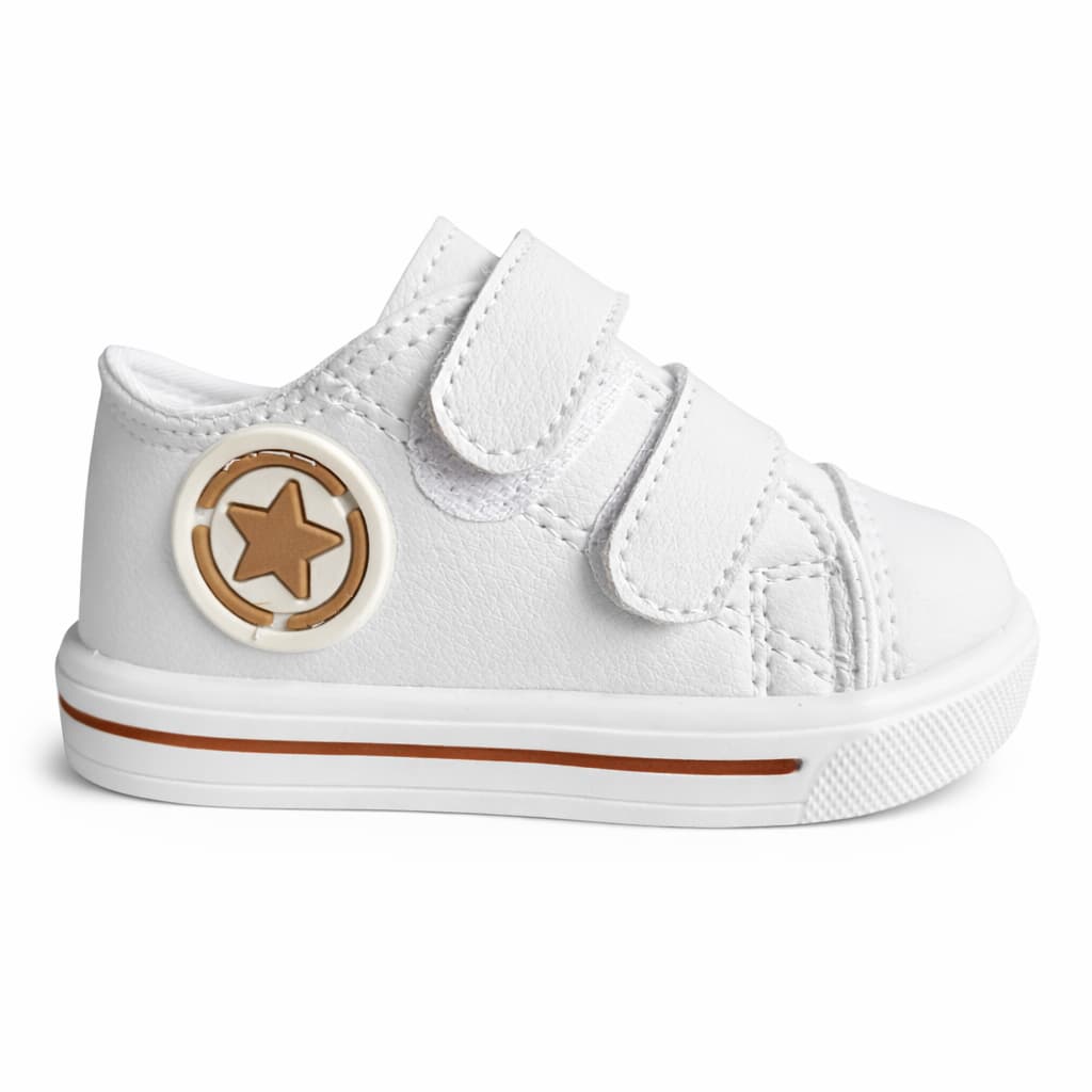 Tênis Bebê Bege Claro Com Velcro Duplo Star Estrela Confortável Antiderrapante Infantil