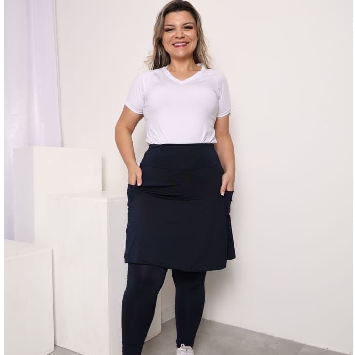 Conjunto Calça Saia e Blusa Gola V - Moda Fitness Evangélica