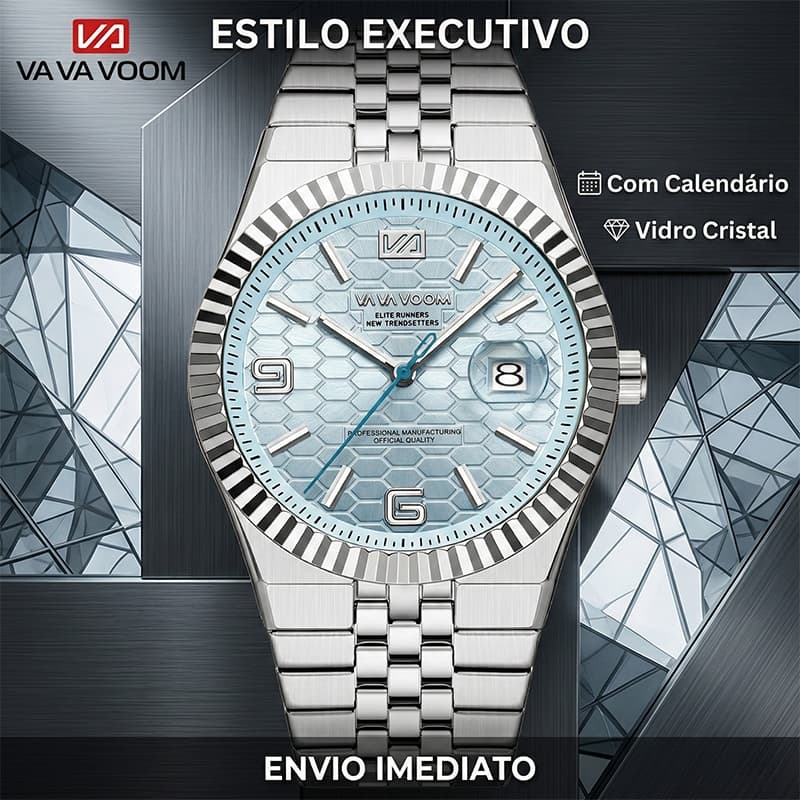 VAVA VOOM2981Relógio de Pulso Masculino Social Executivo Mostrador 3D Texturizado Aço À Prova D’água