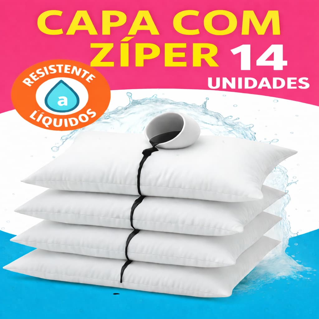 Kit 14 Capa  Protetora de Travesseiro com Zíper Antiácaro Antiodor Cor Branca com Zíper  70cm x 50cm