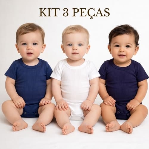 Kit 3 Peças Body Premium Ribana Canelado Bebe Conforto e Praticidade Qualidade Básico Bory