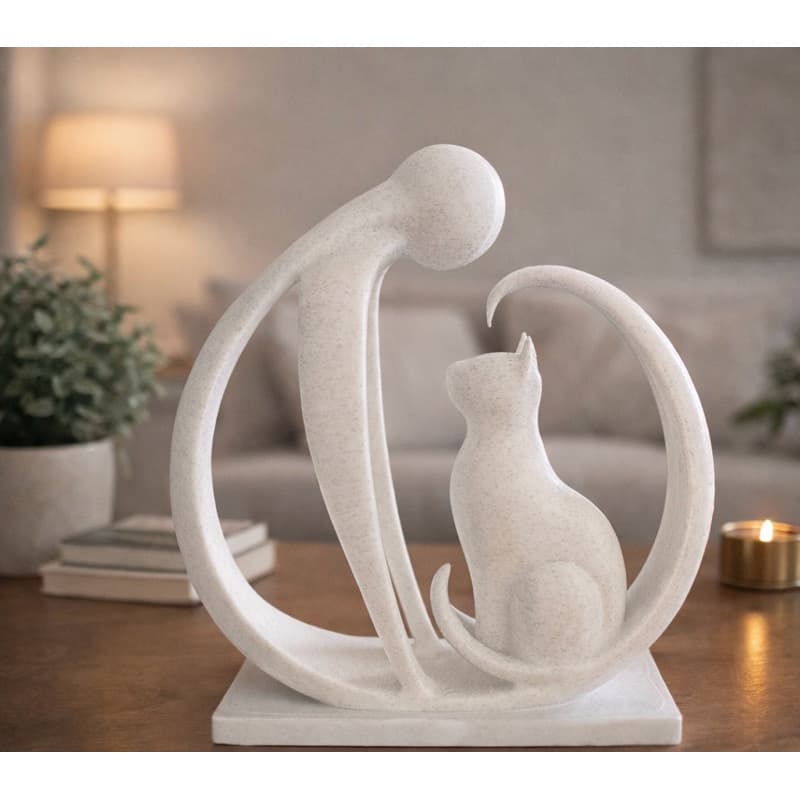 Escultura Decorativa Humano e Gato – Arte Minimalista Moderna