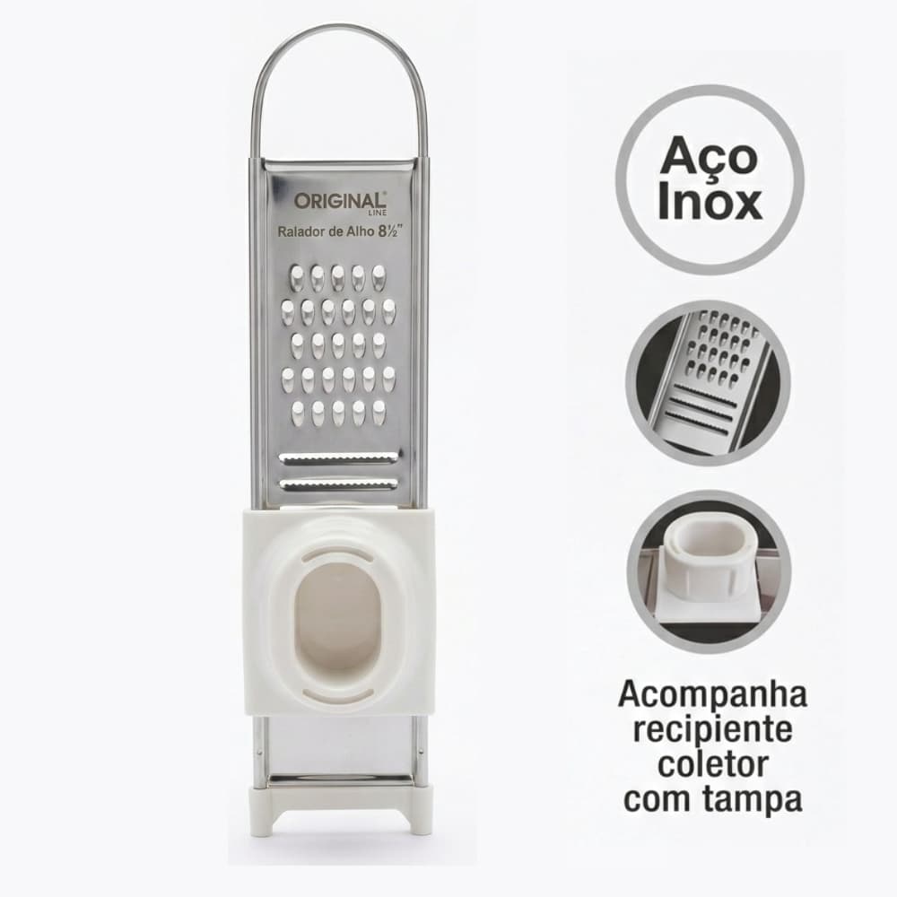 Ralador Fatiador De Alho Gengibre Legumes Multifuncional Inox 2 Em 1