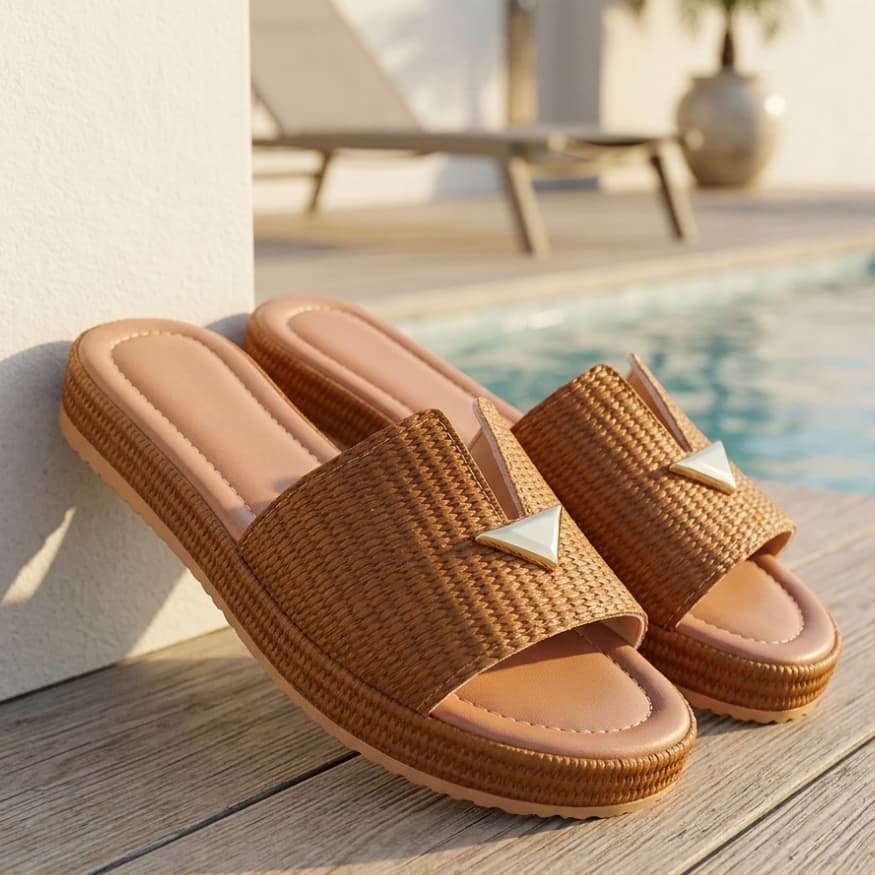 Tamanco Feminino Detalhe Triangulo Flatform Antiderrapante Moderna Sandália Anabela Delicada