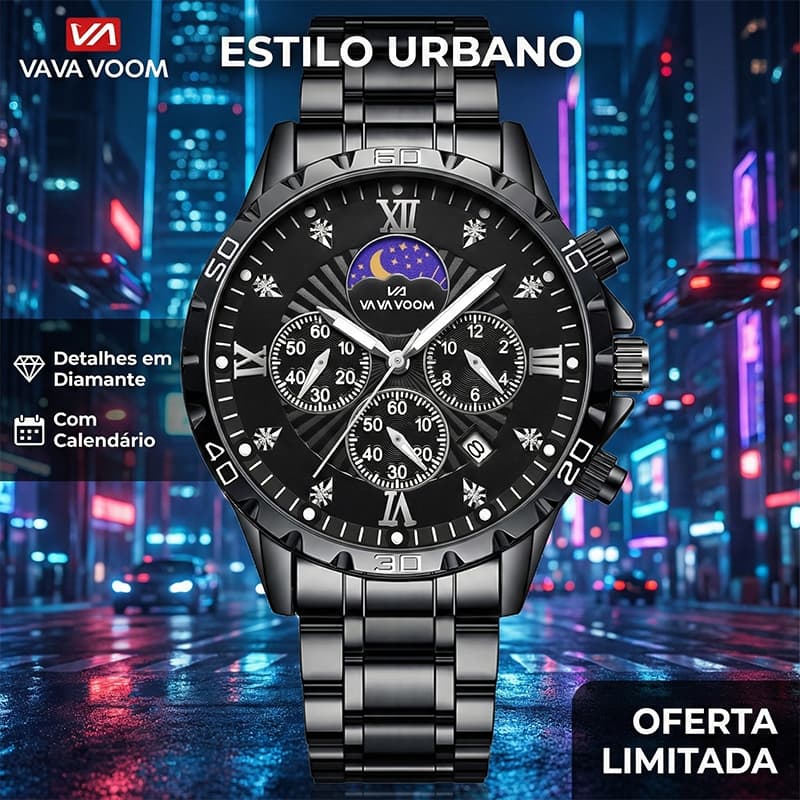 Relógio Masculino VAVA VOOM 2772 Fase da Lua Cronógrafo Aço Inoxidável Luxo Original