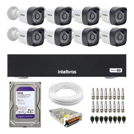 Kit 8 Câmeras Segurança Full HD DVR Intelbras 8 Canais Com HD Completo
