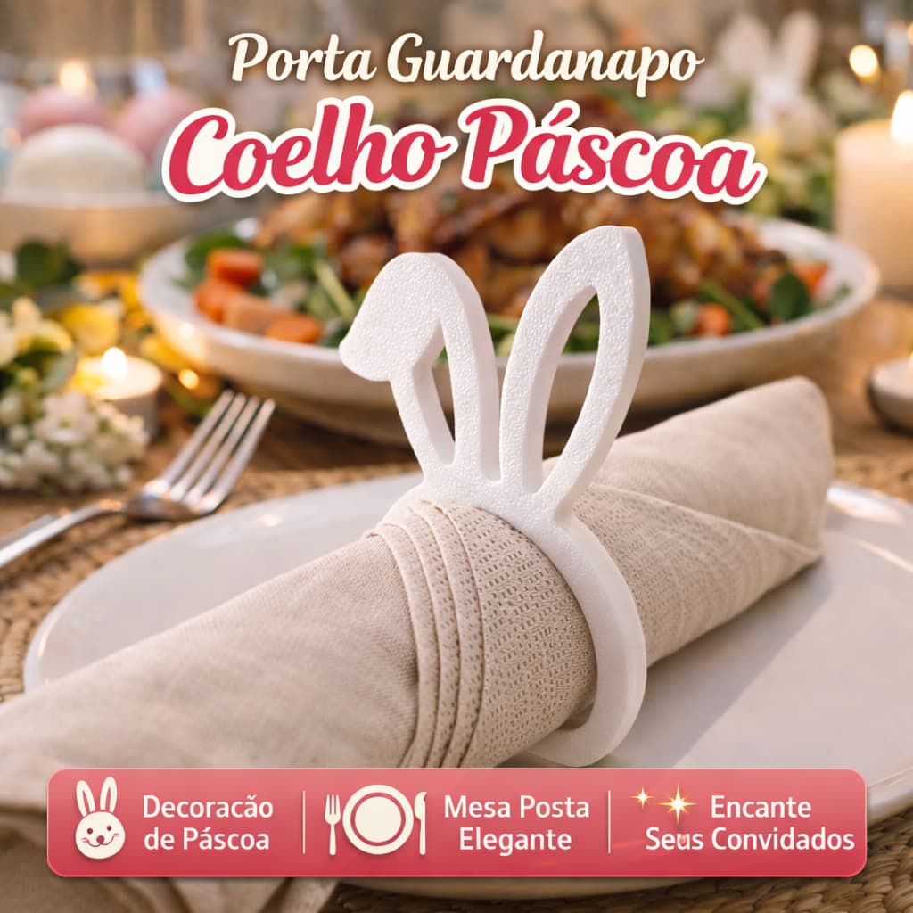 Porta Guardanapo Páscoa Coelho Decorativo | Argola Mesa Posta Anel Guardanapo