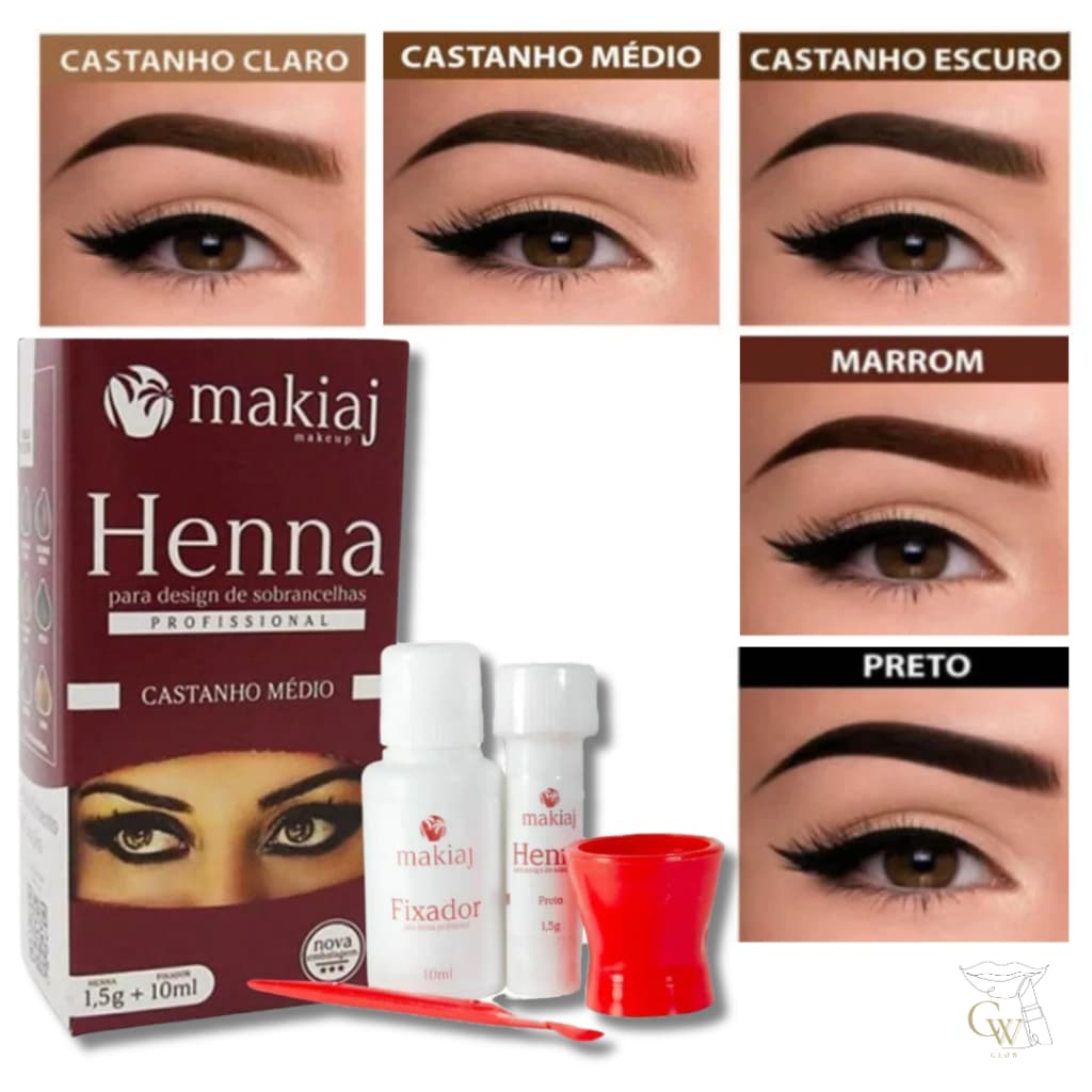 Henna para Sobrancelhas Makiaj Profissional com Fixador Design de Sobrancelhas Várias Cores