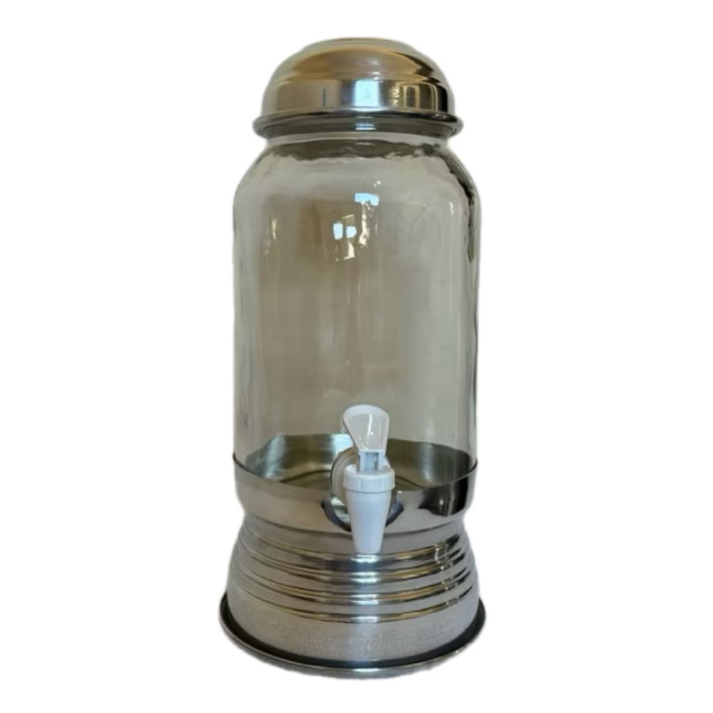 Suqueira de Vidro 3L tampa e base aluminio polido Jarra de suco para festas
