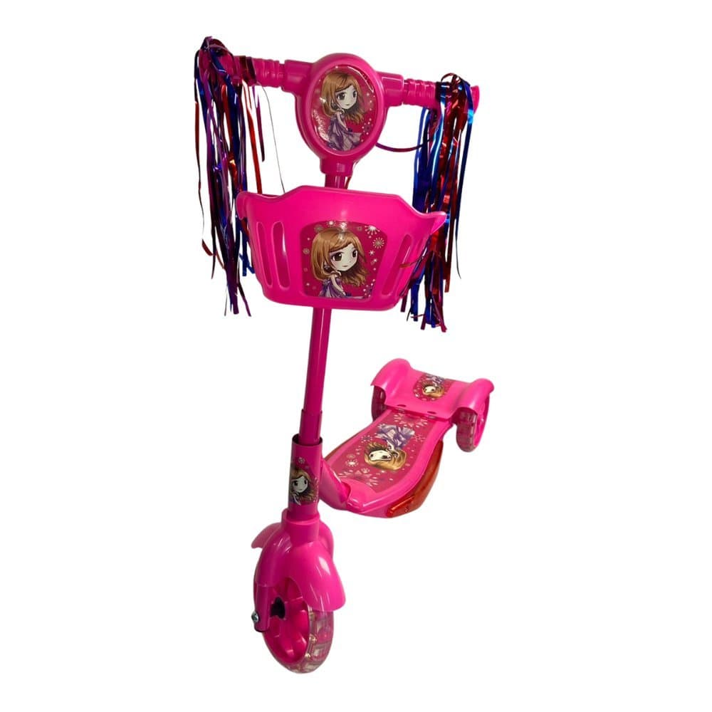 Patinete Infantil 3 Rodas Dobrável Rosa com Luz e Som | Patinete para Criança Estável patinete com música e Divertido