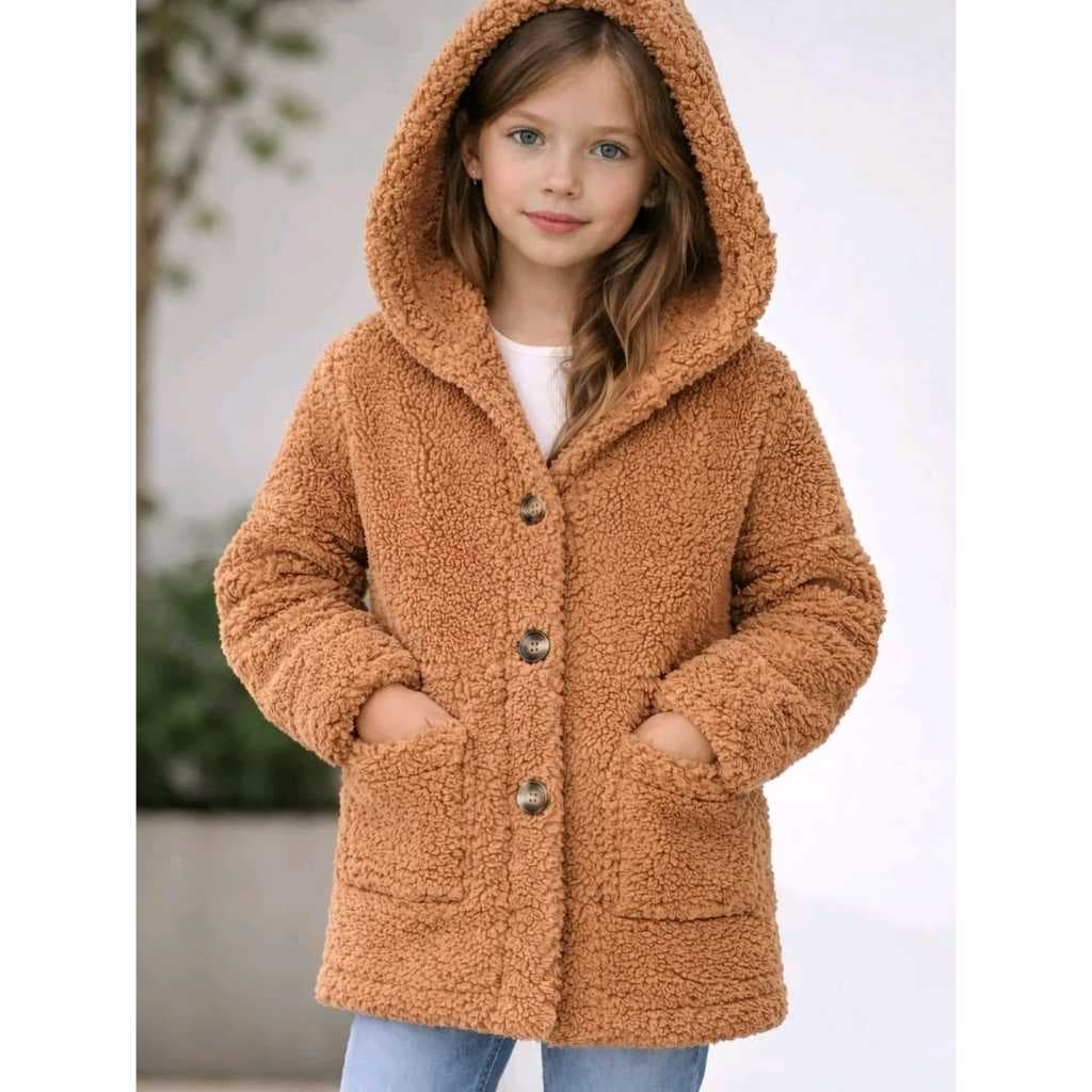 INVERNO 2026 Casacos Infantil Teddy com Capuz | Blusa Peluciada Quentinha com Bolso e Botões | 4 ao 16 Juvenil