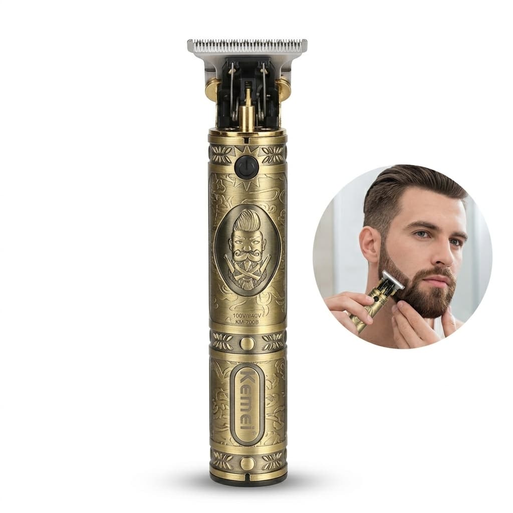 Máquina de Cortar Cabelo Kemei KM-700B Dourada Recarregável Bivolt Com Garantia e NF Envio Imediato