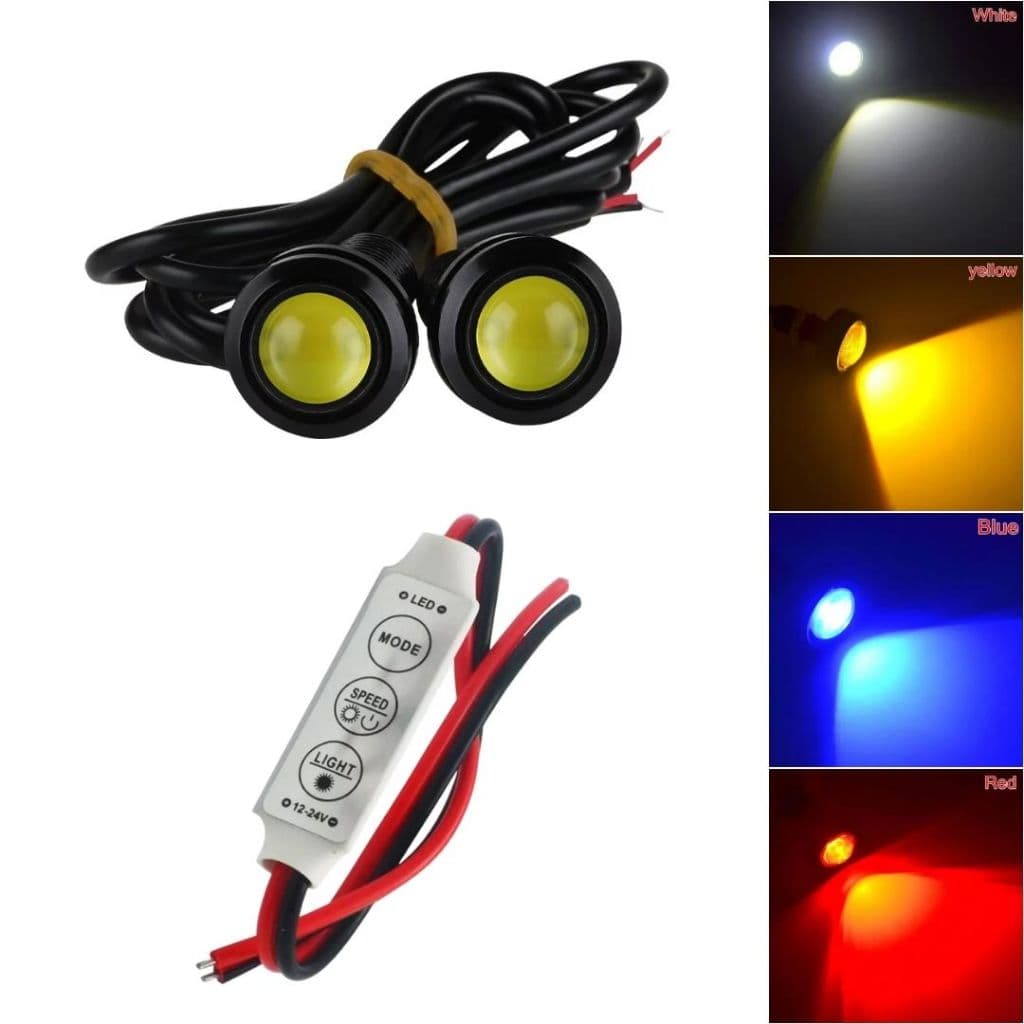 2 LEDs Olho de Águia 12V 9W + Central Strobo Efeitos Flash Pisca – Luz Automotiva Som Caixa Bob