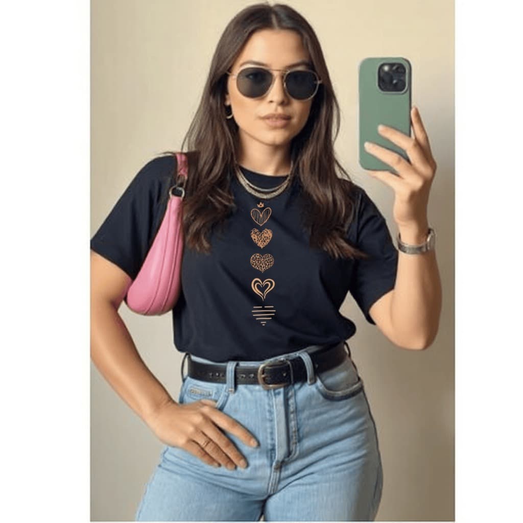 Camiseta T-Shirt Feminina Blusa Básica Camisa Estampa coração 100% Algodão Promoção